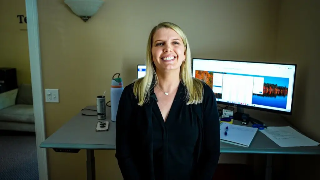 Avery at her desk in the Telegraph Hill office